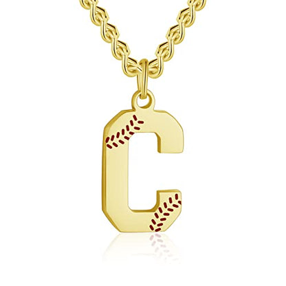 AIAINAGI Baseball Initial A-Z Letter Necklace - Men's Baseball Charm Pendant in Stainless Steel Silver Chain, 22inch Personalized Gift - style: C Letter