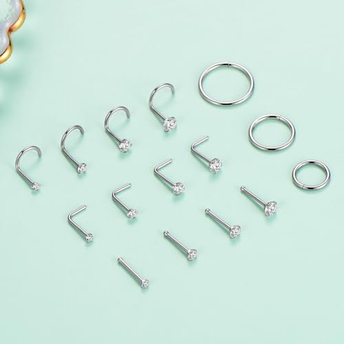 Stainless Steel 20G 18G Nose Rings Hoop and Nose Studs Sets Piercings Jewelry for Women and Men Hinged Clicker Segment Nose Rings Hoop Helix Cartilage Daith Tragus Sleeper Earrings