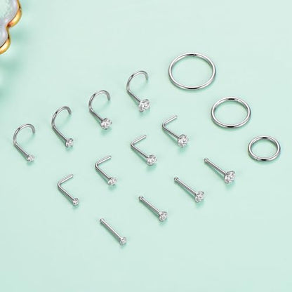 Stainless Steel 20G 18G Nose Rings Hoop and Nose Studs Sets Piercings Jewelry for Women and Men Hinged Clicker Segment Nose Rings Hoop Helix Cartilage Daith Tragus Sleeper Earrings