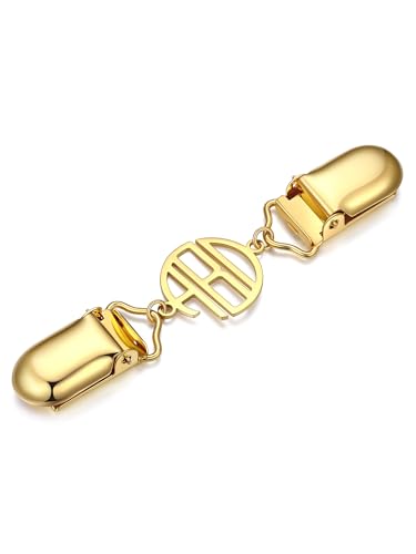 Custom4U Personalized Sweater Clips for Cardigans, Custom Name Initials Cinch Clip, Stainless Steel Dress Clips Back Cinch Shirt Clips for Women Clothing, Shawl Dress Shirts Cincher Small Brooch Jewelry Gifts - color: Gold Color-Round