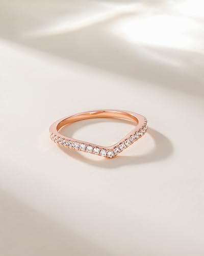 TIGRADE Cubic Zirconia Eternity Band V Shape CZ Stacking Engagement Ring for Women Size 3-12.5 - color: Rose Gold