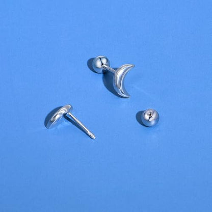 JSGEMSLEE Hypoallergenic 925 Sterling Silver Stud Earrings for Women With Screw Back Small Butterfly Heart Flower Earrings for Girls Tragus Cartilage Jewelry Gifts - color: moon