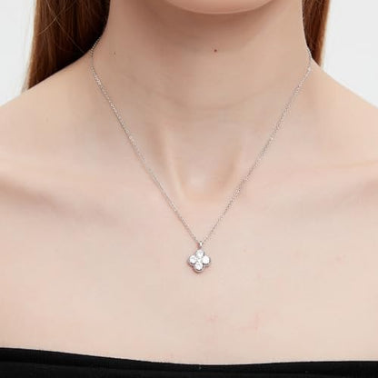 Clover Necklace and Stud Earrings Jewelry Set 14K Gold Plated Dainty Four Leaf Lucky Choker Charm Necklace Clover S925 Sterling Silver Stud with Gift Box Birthday Gifts for Women ﻿ - color: Silver