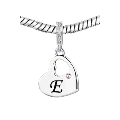 KunBead Initial A-Z Letter Pink Heart Alphabet Birthday Dangle Love Charms Compatible with Pandora Charm Bracelet for Auntie Friend Sister Mom Daughter Nana Granddaughter Wife - style: Letter E