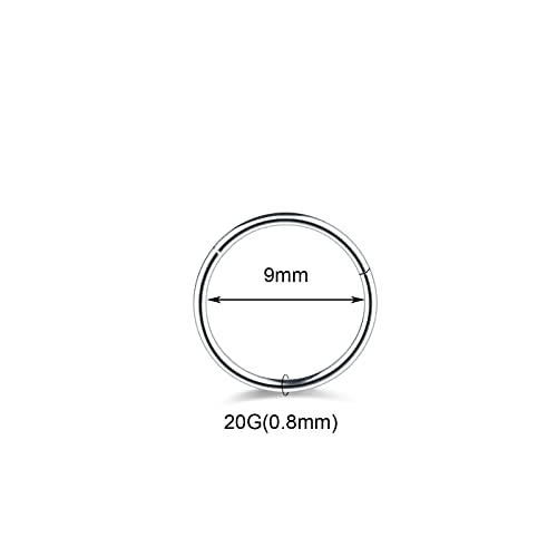 Aumeo 14G 16G 18G 20G Nose Ring Hoop Stainless Steel Hinged Segment Rings Hoops Nose Clicker Ring Tragus Helix Cartilage Daith Rook Earring Piercing Jewelry for Women Men - style: 5pcs 20g 9mm Mixed Colors