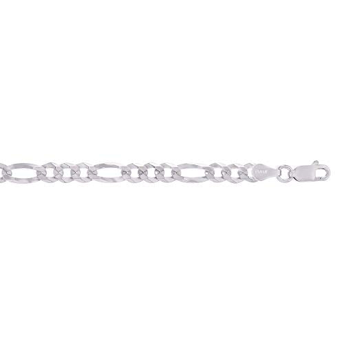 14K Gold or Rhodium Plated Silver Figaro Chain For Men | 1mm-13mm Thick | Solid 925 Figaro Italian Necklaces For Men - style: 4.70MM- White