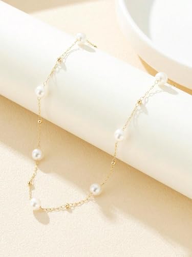 Dainty Lariat Pearl Necklace for Women, Long Gold Minimalist Charm Jewelry, Elegant Pearl Pendant Necklace Gift - color: L-Virgo constellation pendant necklace