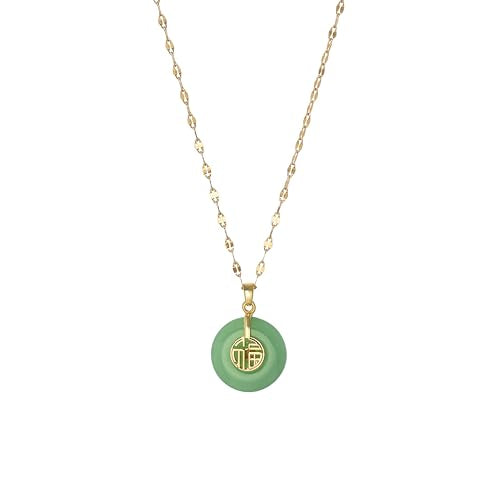 Green Jade Necklace - Good Fortune Pendant - Jade Necklaces for Women | Vintage Style Necklace | Women's Jewelry Gift | Jade Gold Necklace | Lucky Jewelry for Women