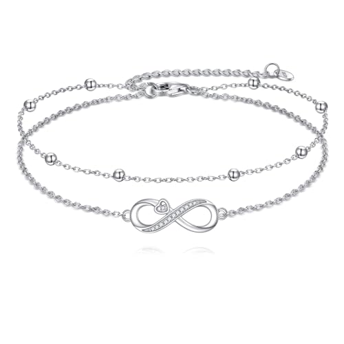 925 Sterling Silver Cat Butterfly Anklets Double Layered Chain for Birthday Women Ankle Bracelet Summer Beach Dainty Jewelry - style: Infinity Anklet