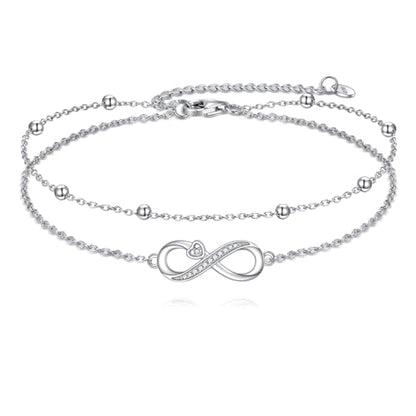 925 Sterling Silver Cat Butterfly Anklets Double Layered Chain for Birthday Women Ankle Bracelet Summer Beach Dainty Jewelry - style: Infinity Anklet