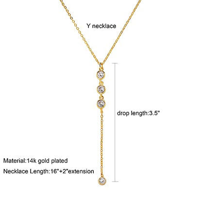 Tewiky Dainty 14k Gold Plated/Silver Cubic Zirconia Necklaces for Women | Simple CZ Jewelry Necklaces Trendy Gifts - color: Gold cz Ynecklace