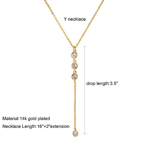 Tewiky Dainty 14k Gold Plated/Silver Cubic Zirconia Necklaces for Women | Simple CZ Jewelry Necklaces Trendy Gifts - color: Gold cz Ynecklace
