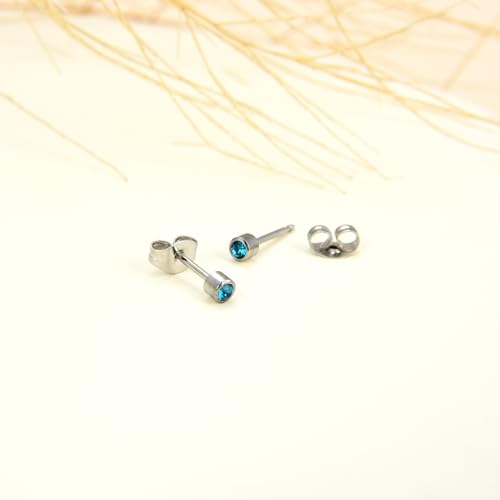 12 Pairs Ear Piercing Stud Earrings for Ear Piercing Guns, Surgical Stainless Steel Multicolor Round Heart Star Cubic Zirconia Birthstone Stud Earrings Set - style: Silver round 4mm