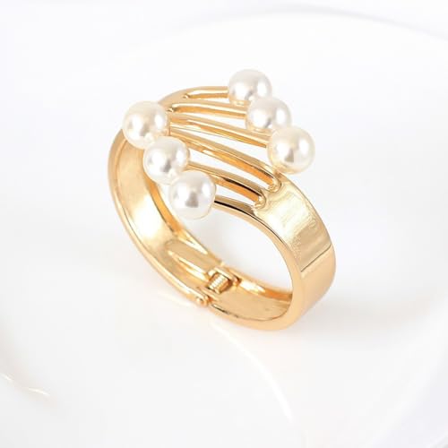 Dainty Pearl Cuff Bracelet for Women Elegant Layered Cuff Bracelet Statement Chunky Gold Bracelets Multi-layer Open Bangle Geometric Winged Bracelets Everyday Party Jewelry - color: Gold
