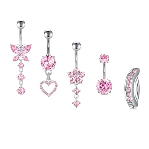 Briana Williams Belly Button Ring Belly Rings Belly Button Piercing Gold Belly Button Ring for Women Clicker Belly Ring Belly Piercing Stainless Steel 14g 10mm Blley Navel Rings Piercing Jewelry - color: F5 -5pcs, silver