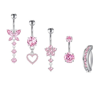 Briana Williams Belly Button Ring Belly Rings Belly Button Piercing Gold Belly Button Ring for Women Clicker Belly Ring Belly Piercing Stainless Steel 14g 10mm Blley Navel Rings Piercing Jewelry - color: F5 -5pcs, silver