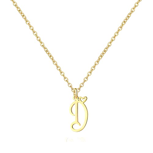 Gold Heart Initial Necklaces for Women, Minimalist Initial Heart Necklaces for Her, Dainty Alphabet Letter Pendant Necklaces Gift Jewelry - color: Gold, style: D