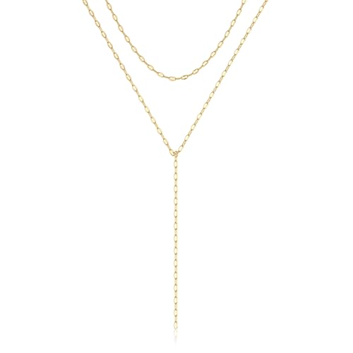NECOCY 14k Gold Plated Lariat Necklaces for Women, Dainty Long Layered Chain Necklace Trendy Y-Shaped Pendant Necklace Statement Charm Jewelry for Women Gift - style: gold sty4