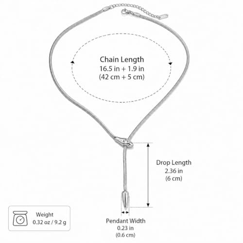 Snake Chain Lariat Necklace for Women Gift Fashion Accessory Y Necklace Slider Bead Drop Pendant Gold Tone or Silver Tone - color: A2：silver