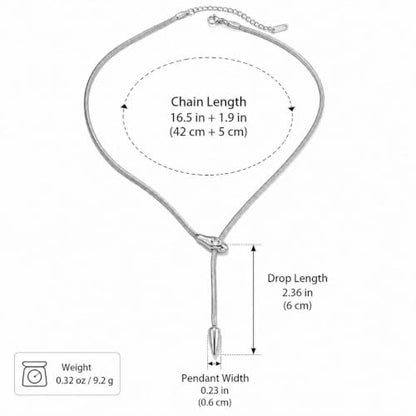 Snake Chain Lariat Necklace for Women Gift Fashion Accessory Y Necklace Slider Bead Drop Pendant Gold Tone or Silver Tone - color: A2：silver