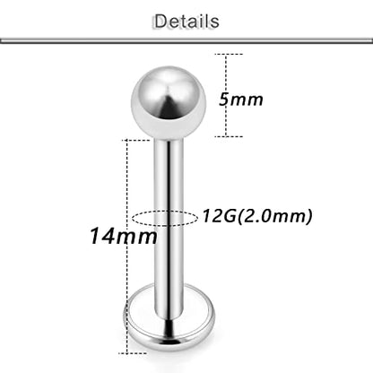 20G 18G 16G 14G 12G Lip Labret Monroe Medusa Nose Rings Stud 316L Surgical Steel Tragus Helix Cartilage Earring Tongue Cheek Piercing Jewelry Bars 6mm 8mm 10mm 12mm 14mm 16mm 19mm 18PCS - color: Silver, size: 12G - 14mm