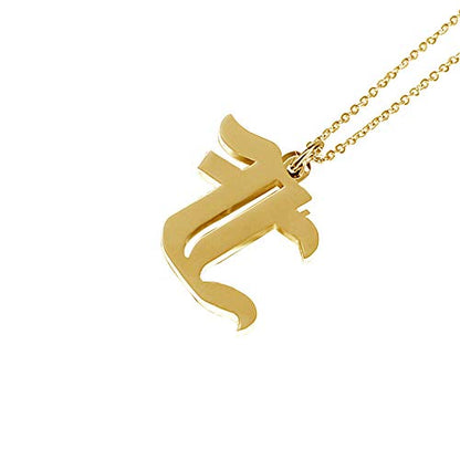 Women's Old English Initial Necklace 18K Gold Plated Stainless Steel Letter Pendant Gift - style: F