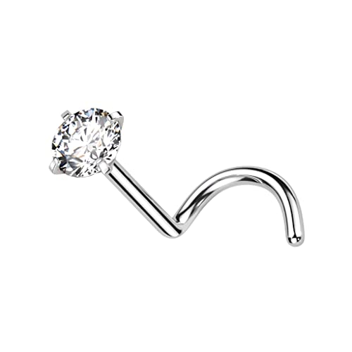 Satix 4-11PCS 18G 20G Implant Grade Titanium Nose Screw Rings Prong Settings 2mm CZ Nose Screw Studs Ring Nostril Piercing Jewelry For Women - style: 18 Gauge - 8PCS