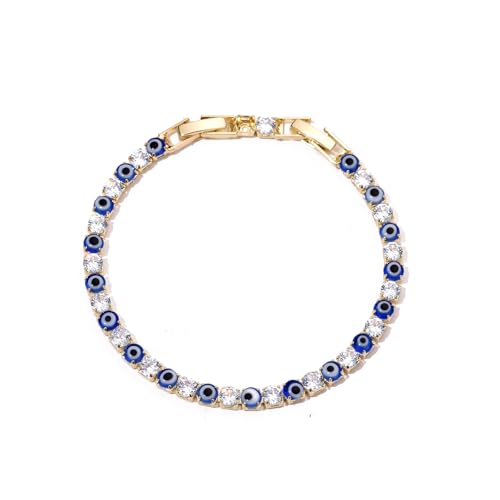Evil Eye Bracelets for Women 18K Gold and Silver Filled with 4MM Cubic Zirconia Tennis Bracelet Evil Eye Jewelry - color: 14K Gold