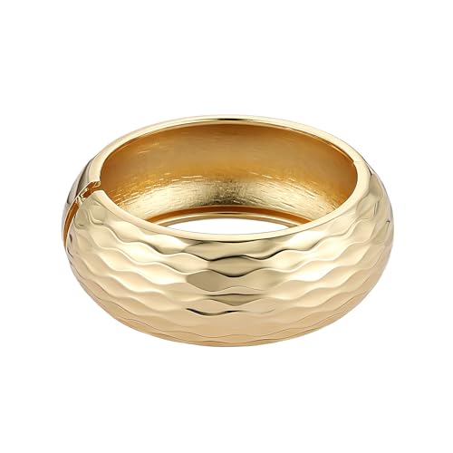 AsAlways 14K Gold Plated Hammered Cuff Bracelet for Women Wide Textured Open Cuff Bangle Statement Gold Chunky Bracelet Jewelry Gift - color: 04 Gold