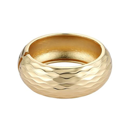 AsAlways 14K Gold Plated Hammered Cuff Bracelet for Women Wide Textured Open Cuff Bangle Statement Gold Chunky Bracelet Jewelry Gift - color: 04 Gold