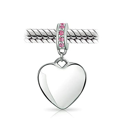 Bling Jewelry .925 Sterling Silver Blue Crystal Accent Bale Heart Shape Dangle Bead Charm for Bracelet - color: Pink