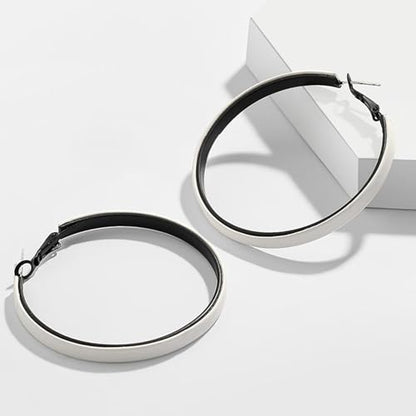 Hoop Earrings for Women Leather Hoop Earrings-Medium/Large Hoops-Lightweight hoop - color: White
