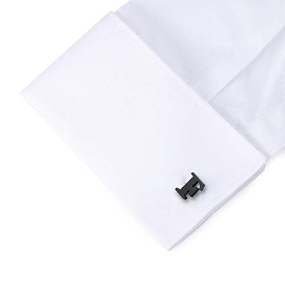 HONEY BEAR Black Initial Letter Round Cufflinks Tie Clip Set for Men | Wedding Business, Tarnish-Resistant, Steel-Plated Copper Base, Gift Box, for Groomsmen, Father, Husband, Anniversary, Formal - style: F