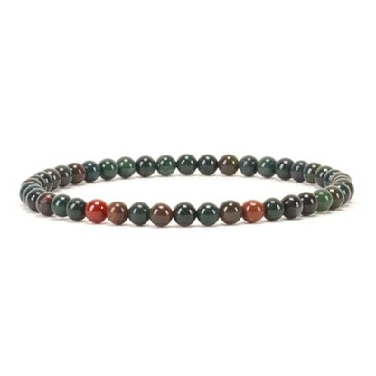 Cherry Tree Collection Gemstone Beaded Bracelets For Women and Men – Promotes Protection, Courage, Focus, Balance & Luck – Available in S, M, L with 4mm Round Beads - color: Bloodstone, size: Large