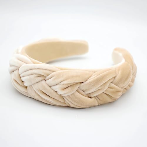 Headbands for Women Braided Headbands Velvet Padded Hairbands Cute Hair Accessories for Women Girl - color: Beige