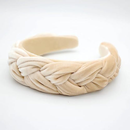 Headbands for Women Braided Headbands Velvet Padded Hairbands Cute Hair Accessories for Women Girl - color: Beige