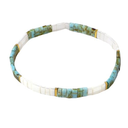 Candy Colorful Tila Flat Beads Bracelets for Women Trendy Unique Friendship Handmade Stackable Christmas Jewelry Gifts - color: green turquoise