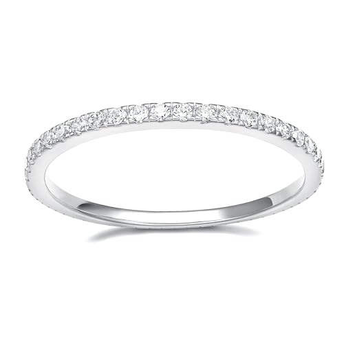 EAMTI 2mm Wedding Band Cubic Zirconia Half/Full Eternity Stackable Brass Engagement Ring Size 3-13 - color: Full-Eternity-Silver