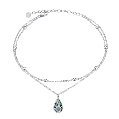 POPLYKE 925 Sterling Silver Double Layered Chain Evil Eye Daisy Sunflower Butterfly Anklets for Women Holiday Beach Crystal Ankle Bracelet Dainty Evil Eye Jewelry - style: Abalone Sunflower Anklet