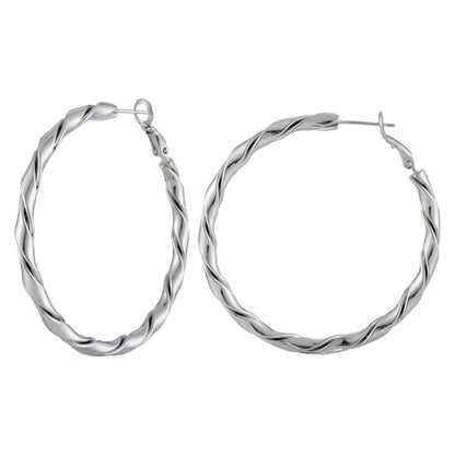 14k Gold Plated Hoop Earrings for Women, 925 Sterling Silver Posts Thick Twist Hypoallergenic Chunky Large Earrings 20mm 30mm 40mm 50mm - color: silver, size: 50mm
