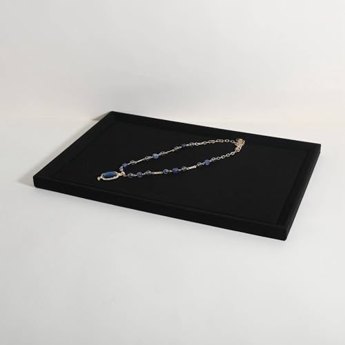 Gemehou Square velvet Jewerly display tray, Nightstand Jewelry Organizer plate, Stackable Empty Jewelry showcase tray for Necklace Bracelet Ring Earring Watch (Black-Large, 17.7 x 11.8 in) - color: Black, size: Large