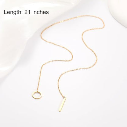 Slip Chain Lariat Necklace for Women Circle Bar Y Shaped Drop Pendant | Long Necklaces for Women Trendy Jewelry