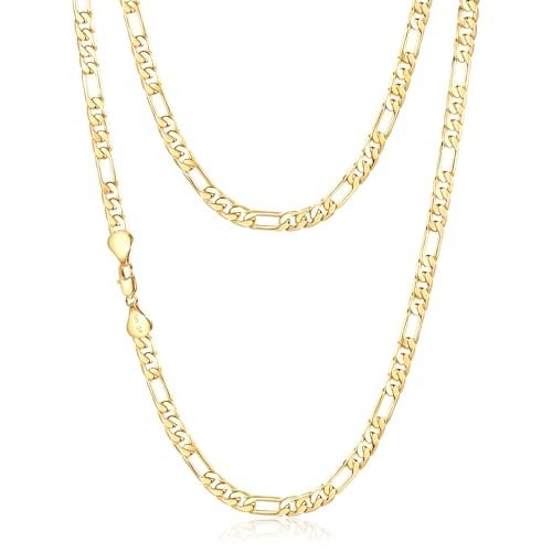 6mm Gold Figaro Link Chain Necklace for Men ＆ Women，14K Gold Chain Necklace for Men ＆ Women Chains for Mens Figaro Chains Necklaces,Dainty Jewelry Gifts Size 18/20/22/24in - size: 24inch