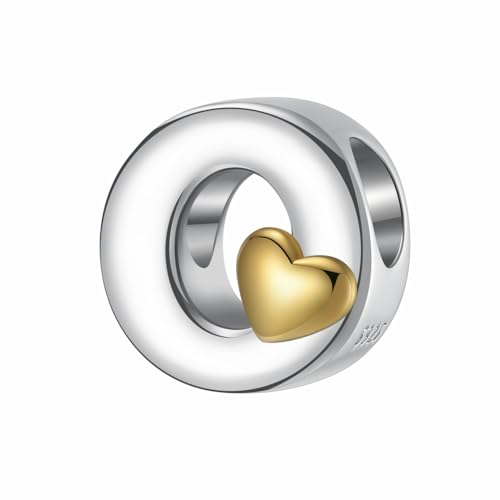 A~Z Alphabet Charm Letter Beads 925 Sterling Silver with Heart-shaped 5A Cubic Zircon Stones fits Pandora European Bracelets Necklace Jewelry Gift for Women - style: O Letter Charms