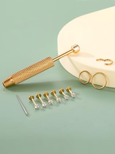 Oveta 16G 18G Flat Back Studs Earrings for Tragus Cartilage Piercing Jewelry, Surgical Steel Nose Rings Hoops 6/8/10mm, Silver/Gold - color: Gold, size: 18g*6/8/10mm bar