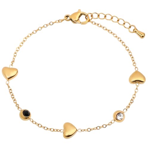 18K Gold Plated Stainless Steel Dainty Charms Colorful Crystal Birthstone Bracelet Minimalist Cute Jewelry for Women - color: 7mm Heart