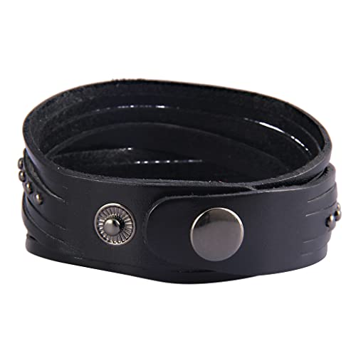 GelConnie Leather Cuff Bracelet for Men Women Wide Leather Wristband Thick Viking Mens Leather Bracelets Gothic Wrist Band Vintage Rock Wristband - style: Black Leahter Bracelets