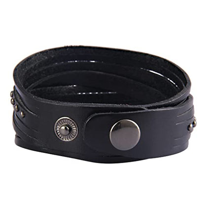 GelConnie Leather Cuff Bracelet for Men Women Wide Leather Wristband Thick Viking Mens Leather Bracelets Gothic Wrist Band Vintage Rock Wristband - style: Black Leahter Bracelets