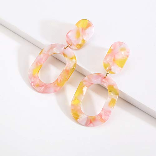 Oval Drop Dangle Earrings for Women, Statement Geometric Ellipse Dangling Earrings - color: Light Pink