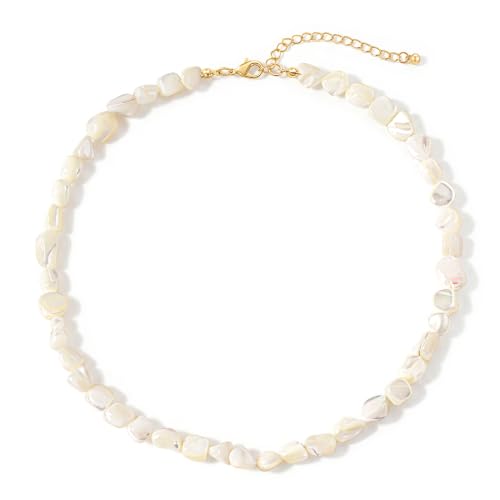 Beach Irregular Colorful Beaded Necklaces for Women Vacation Gifts | Chunky Red Blue White Beaded Choker Necklaces, Beach Boho Vacation Jewelry, Holiday Gifts, Coastal Summer Outfit Accessories - color: Pearl White